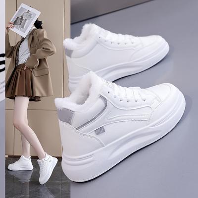 Женские зимние теплые ботинки большого размера с мягкой подошвой и меховой подкладкой, нескользящие, для пеших прогулок, повседневные, спортивные, хлопковые ботинки, маленькие белые туфли