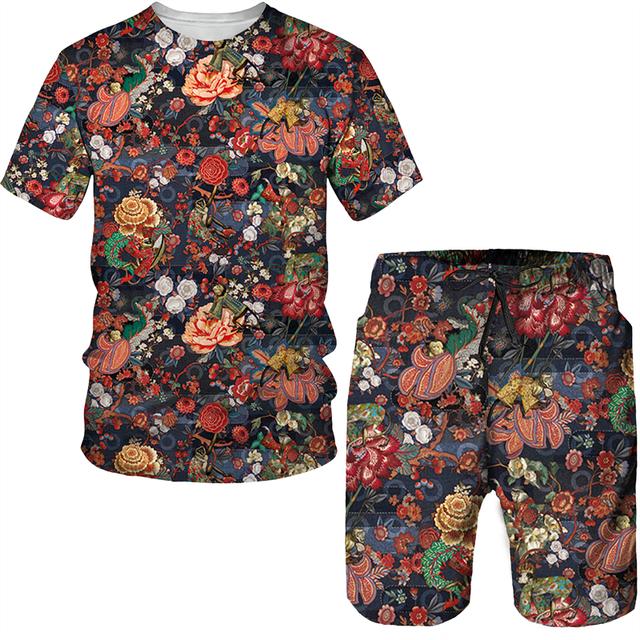 Винтажный узор с 3D принтом для мужчин, летние футболки с короткими рукавами + шорты, комплект из 2 предметов, наряд для пары, стильный хипстерский уличный костюм