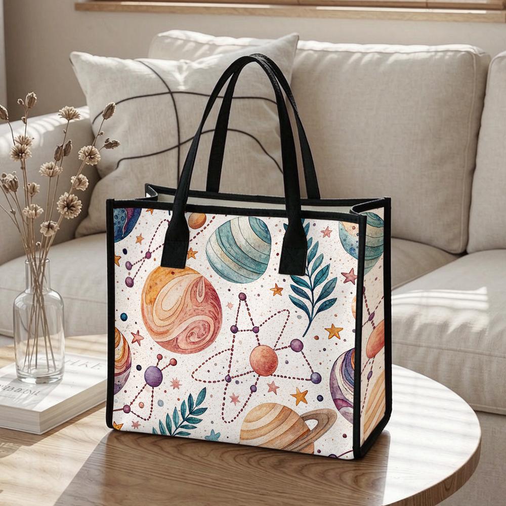 Fashion Space Pattern Tote Bag Portable Daily Carry Shoulder Bag For Shopping Travel Outdoor Use