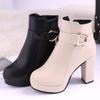 Autumn and Winter New Martin Boots Women's Leather High Heel Thick Heel Round Head Large Size Solid Color Side Zipper Women's Short Boots