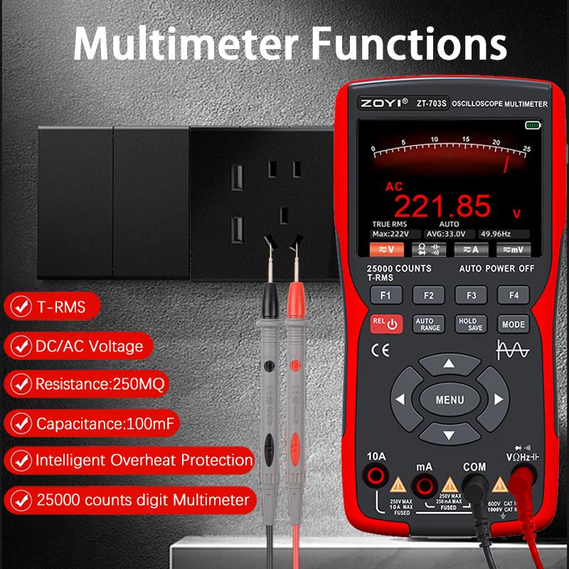 ZOYI ZT-703S Upgrade 50MHz Handheld Digital Oscilloscope Multimeter Signal Generator 3 in 1 Dual Channel Automotive Tools