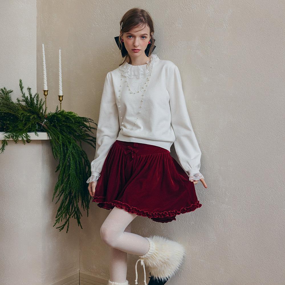 Ceme Adu Cest_Bow Ruffle Velvet Skirt