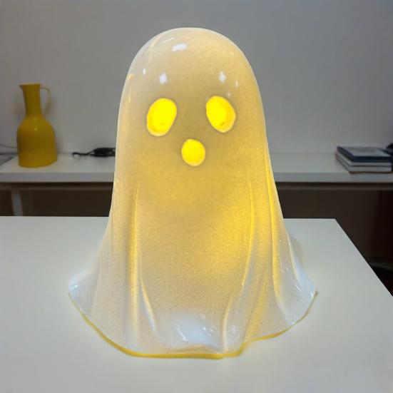 Resin Light-up Ghost Halloween Decor Little White Ghost Figurine Cute Glowing Ghost Statue for Home Table Tiered Tray Decor