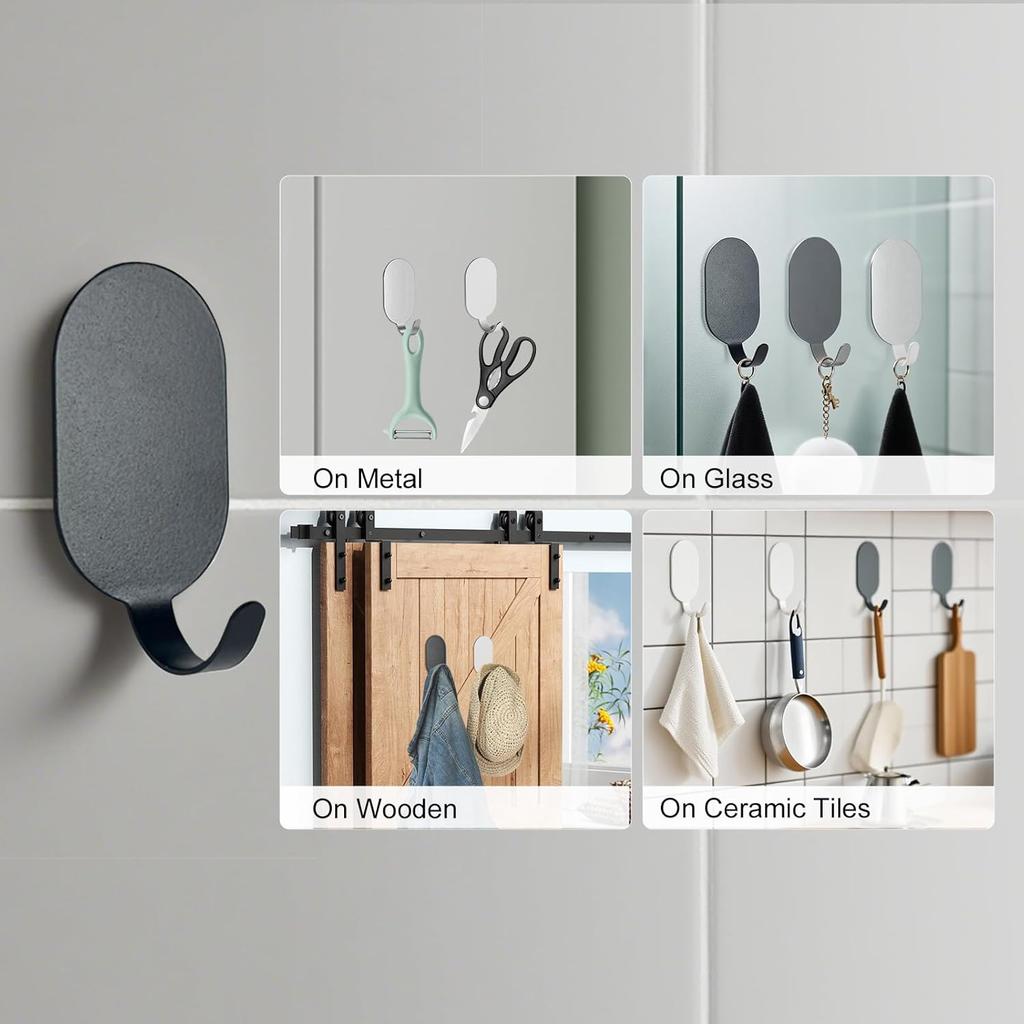 Sticky Adhesive Hooks for Hanging, Stainless Steel Hooks, Key Hooks, Towel Hooks, Coat Hooks, Command Hooks Wall Mount Hanger Door Hook Kitchen