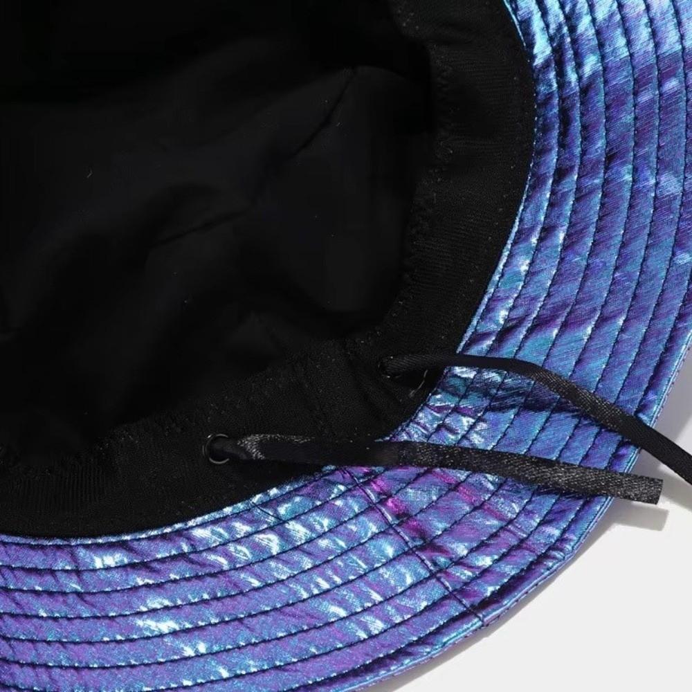 Leather Luminous Bucket Hat Wide Brim Shiny Sun Cap Unisex Laser Rainbow Fisherman Hat  Sunshade