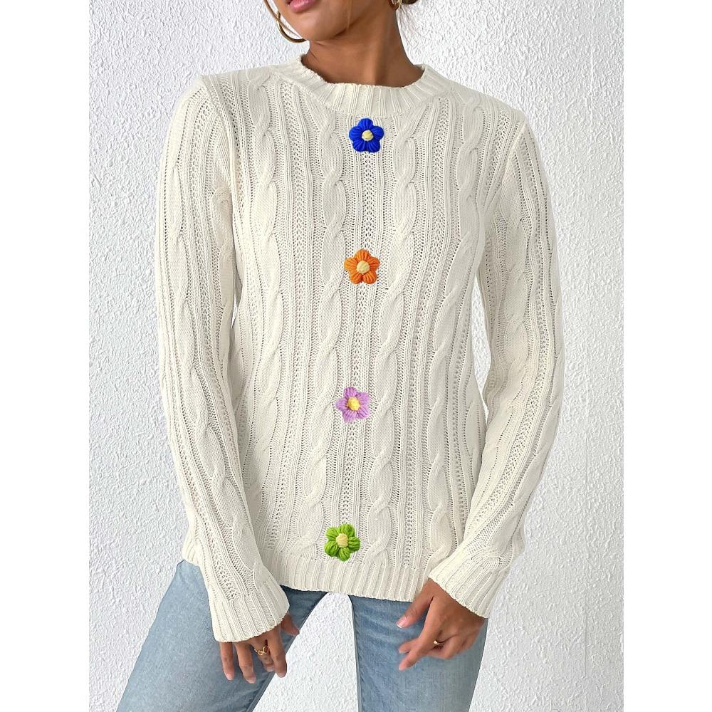 Women’s Top: New Autumn/Winter Round-Neck Pullover – Minimalist Base Layer with Patchwork Woven Knit
