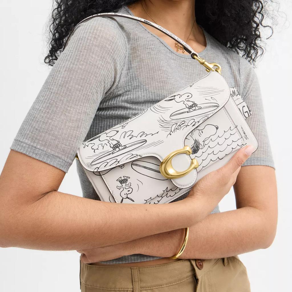 Coach X Peanuts Snoopy Collaboration Tabby 26 Logo Pattern Printed Leather Handbag Women Handbags Chalk-White CCB04-B4CAH