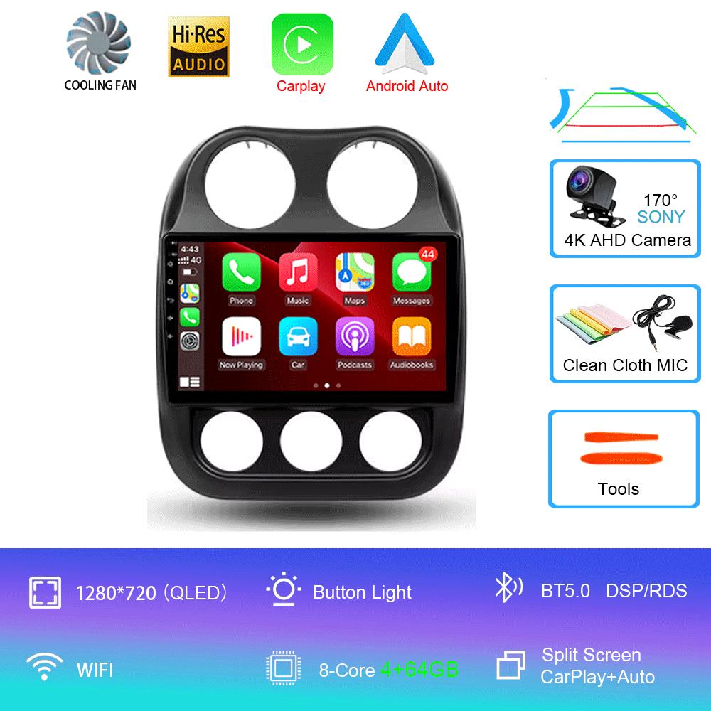 Автомобильное радио Android 14 для Jeep Compass Patriot 2010-2016 Мультимедийный проигрыватель Автомагнитола Стереоплеер GPS Навигация Carplay DSP