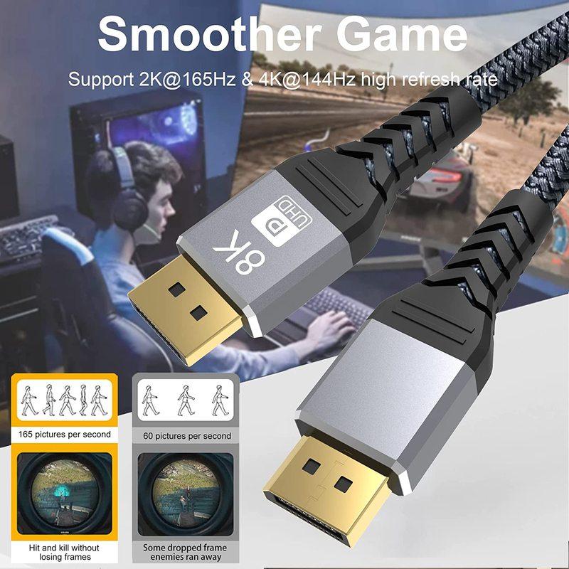 8K 60Hz DisplayPort 1.4 Cable DP to DP Cable 4K@144Hz 2K@240Hz HDR Video Display Port 1.4 Cord FreeSync G-Sync Gaming Monitor