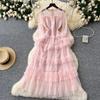 Women's Elegant Fashion Embroidered Patchwork Mesh Party Dress Spring Long Sleeves Temperament High-End A-line Long Dress
