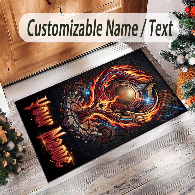 Portrait Man Theme Crystal Velvet Rug Personalized Custom Name Text Soft Floor Mat Home Decor