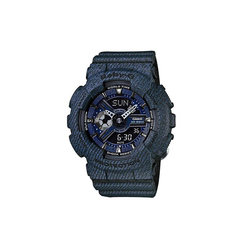 Casio Baby-G Серия 'Танниновая Тема' Ретро Деним Водонепроницаемые Спортивные Кварцевые Ремешок из Смолы Японские и Корейские Часы Женские;s Часы Синий циферблат BA-110DC-2A1
