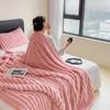 200x230 Double Blanket Solid Color Thickened Wide Striped Multifunctional Blanket, Can Be Used As Bed Sheet