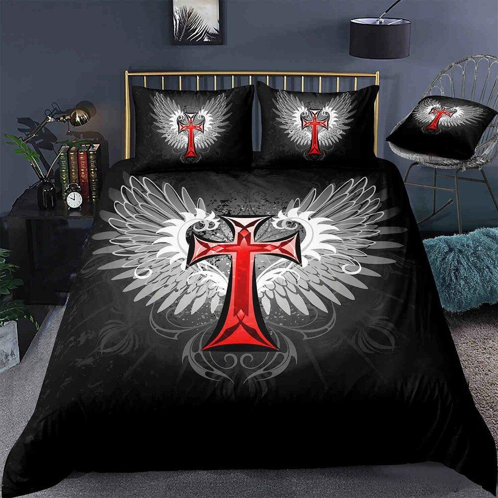 Jesus Cross Duvet Cover Set King Queen Size Christian Retro Design Polyester Quilt Cover for Teens Adult Jesus Christ Believer
