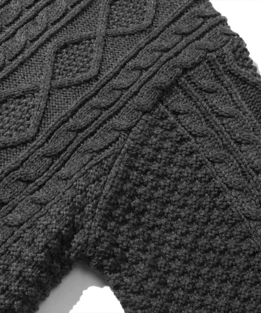 TRILLION Washable Aran Cable Hooded Zip-Up Knit (Charcoal)