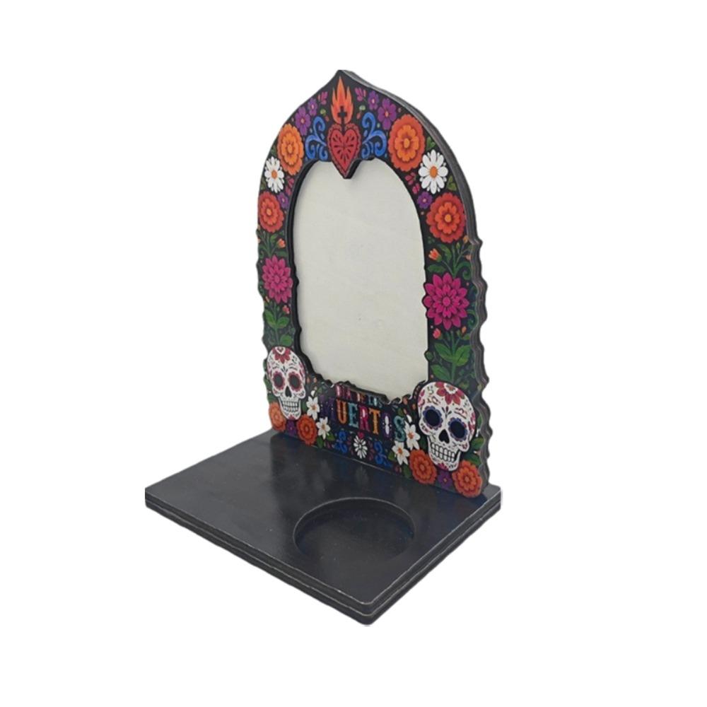 Mexican Style Halloween Photo Frame Skull Marigold Pattern Desktop Photo Display Rack Living Room