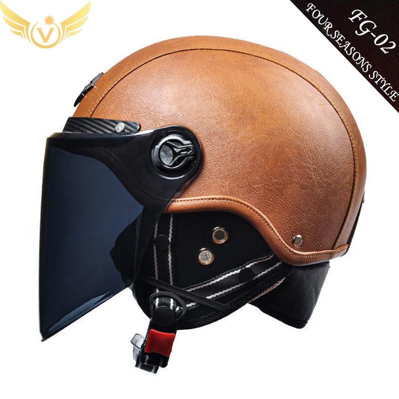 Motorcycle Half Helmet Men Women Retro Style 3C Certified All Season Black White Brown Red