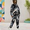 Girls Printed White Hooded Long Sleeve Kangaroo Pocket Cuffed Pants Two Piece Set