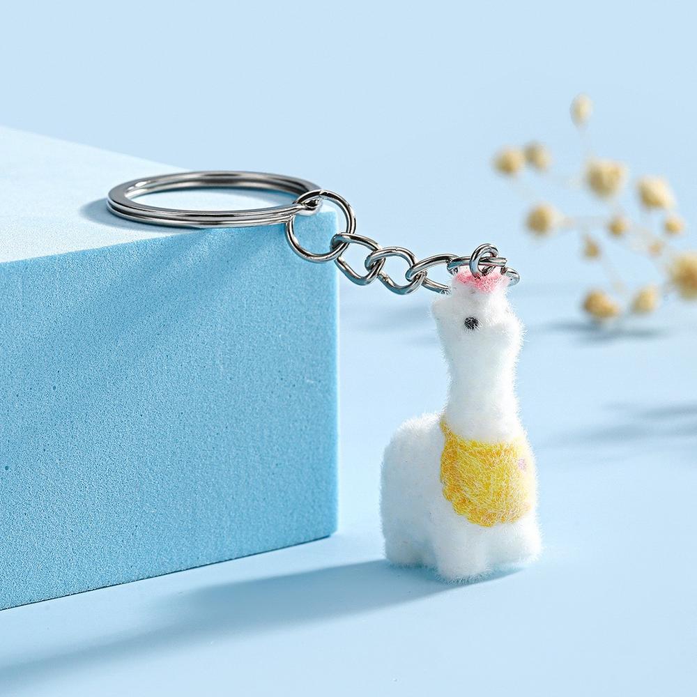 Fluffy Alpaca Elk Capybara Animal Keychains Resin Cartoon Lovely Funny Garlic Goose 3D Doll Pendant Bag Box Car Key Ring Jewelry