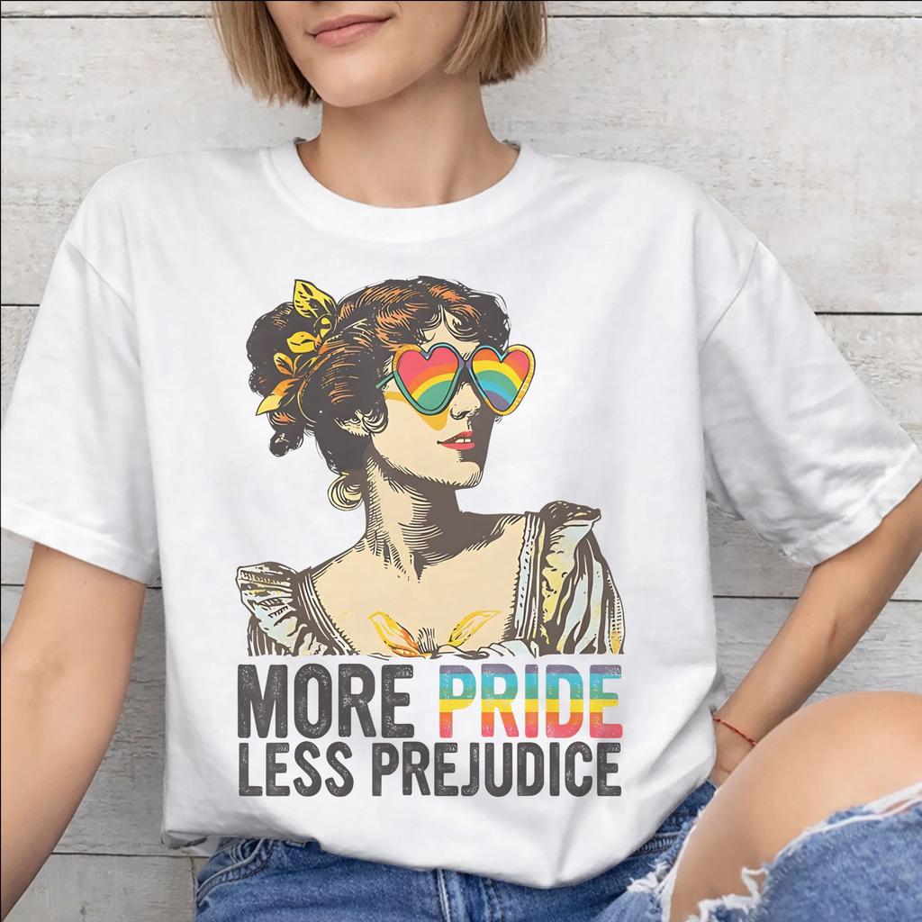 All Seasons More Pride Less Prejudice T Shirt For Unisex Pure Cotton Tee Shirt Short Sleeve Tops