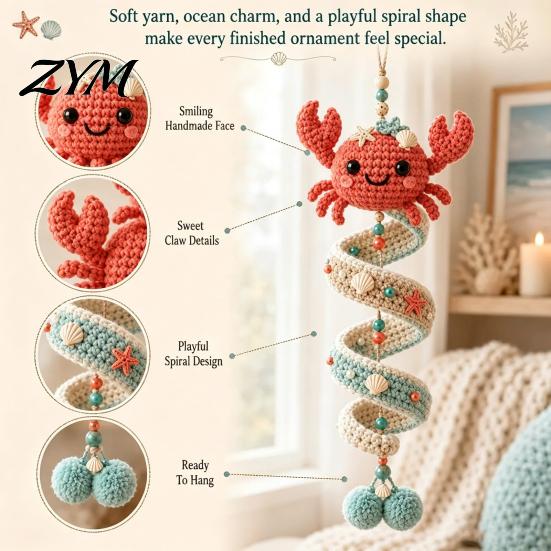 Handmade Christmas Tree Ornaments Ocean Animal Spiral Crochet Kit, Friends Ornament DIY Marine Easy Craft Kit for Novices Life Themed Teens