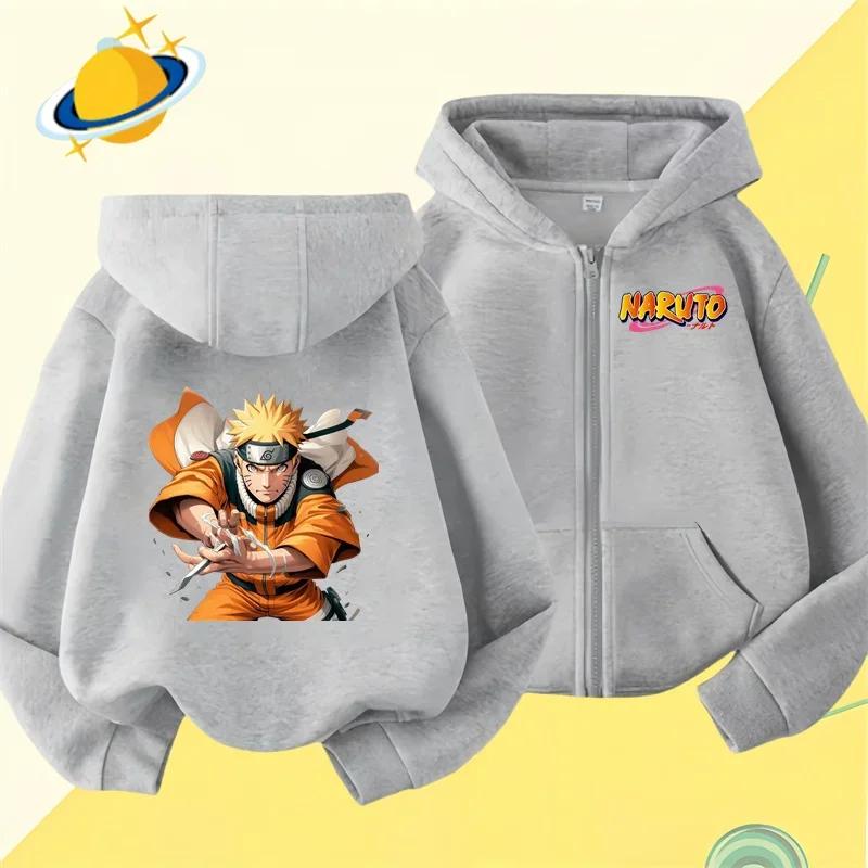 2025 MINISO Anime Naruto Kids Zipper Hoodie Cartoon Print Autumn/Winter Long-sleeved Hooded Sweatshirt Casual Top for Boys and Girls