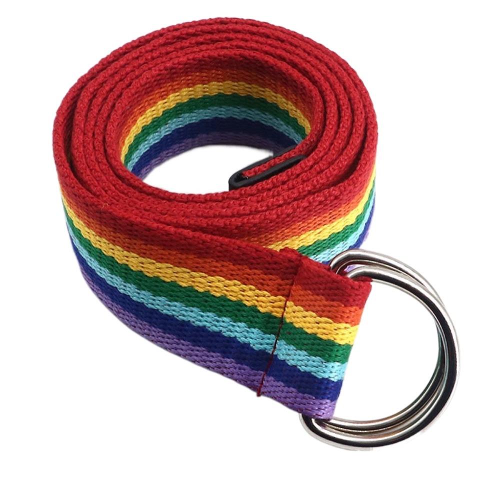 D-shaped Buckle Men Belt Nylon Canvas Waist Belt Trendy Rainbow Canvas Belt  For Jeans