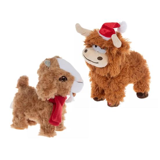 Yousheng Electric Плюшевая Хайлендская Корова в Шапке Санты Мягкий Козлик Чучело Животное Рождественское Праздничное Украшение Милый Подарок для Снятия Стресса для Детей Семьи