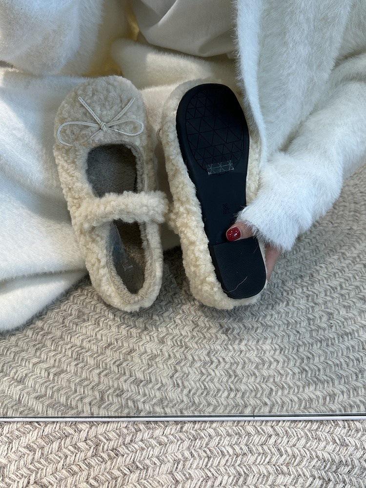 Обувь Mao Mao, женская обувь на осень и зиму 2024 года, новые туфли-лодочки с круглым носком и бантом, универсальные, из бархата и термохлопка, женская обувь