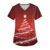 Women's V-neck Christmas Print Short-sleeved Pocket Side Slit Uniform Top