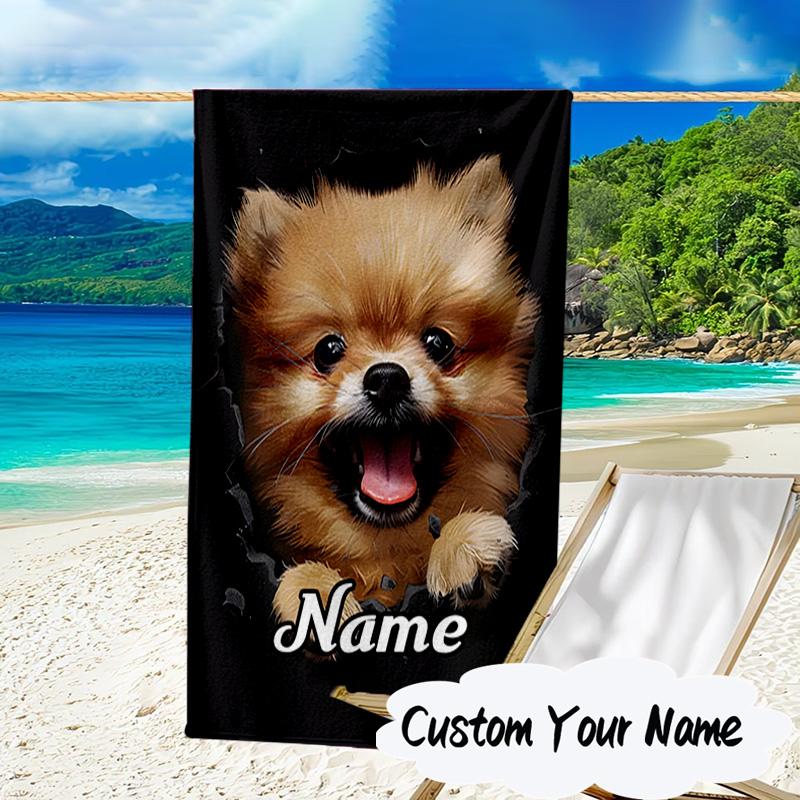 Custom Name Pomeranian through hole. Microfiber Beach Towel Super Soft & Absorbent for Bath, Beach, Travel Bath Time Accessory, Fan gifts