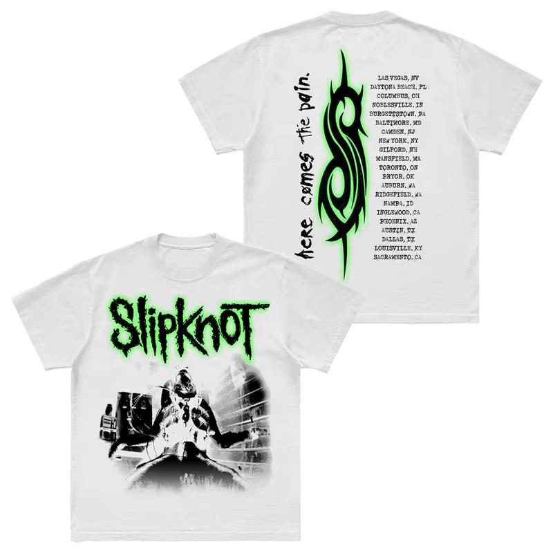 Фото SLIPKNOT Готический Стиль Футболка Группы Хлопок С Принтом Мужская Женская Летняя Уличная Оверсайз Харадзюку Хип-Хоп Повседневная С Коротким Рукавом Унисекс