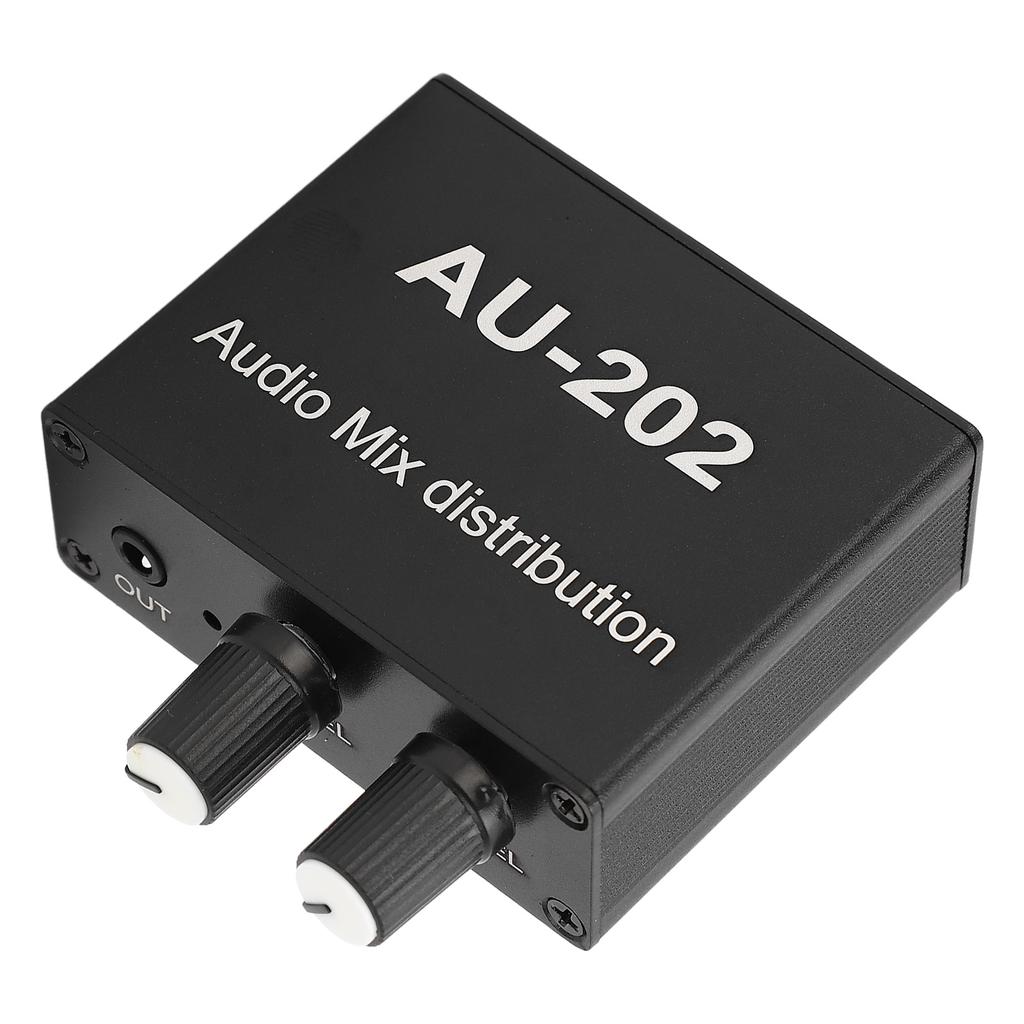 Stereo Mixer Audio Distributor 2 Input 2 Output 3.5mm Jack Plug and Play Aluminum Alloy Audio Mix Amplifier