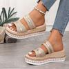 Foreign Trade Slope Heel Roman Cool Slippers Women's Outer Wear Summer New Round Head Casual Large Size Muffin Thick-soled Slippers