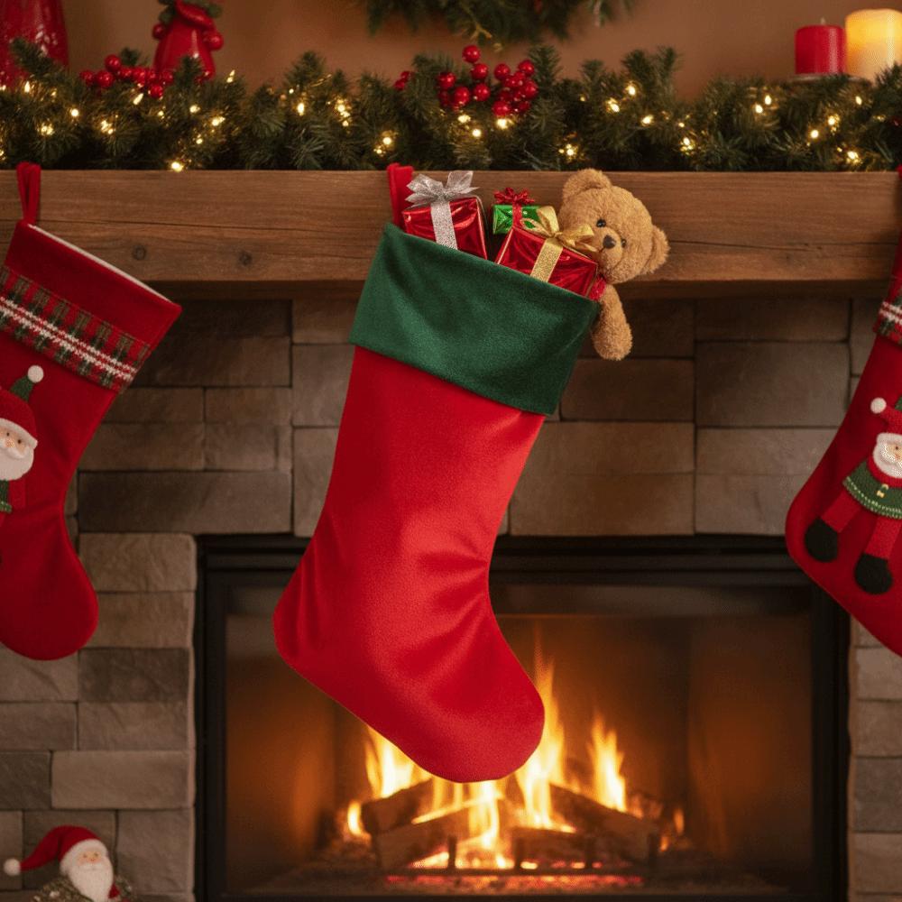 Refillable Velvet Christmas Stocking Red Green Fireplace Decorative Stockings Home