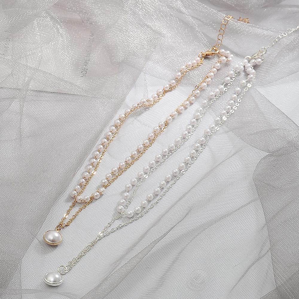 Kiss Jewelry Винтажный Золотой Цвет Жемчужное Бусинное Ожерелье Женское Двойные Цепочки Жемчужный Подвеска Чокер Корейская Мода Ожерелье Украшение