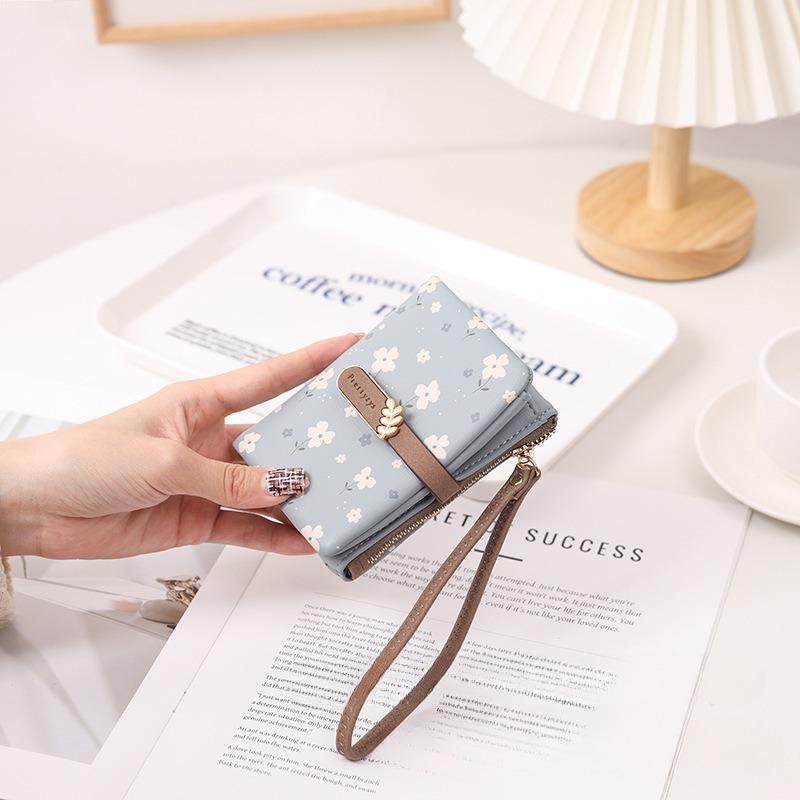 Женский кошелек PU Flower Zipper Multi Card складной карманный кошелек для монет Student Zero