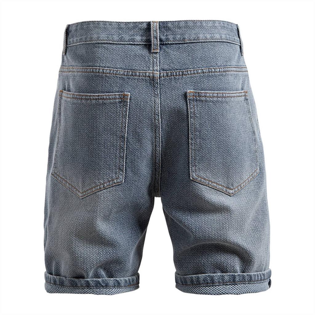 Men's Summer Solid Color Textured Casual Denim Shorts Men's Fashion Shorts