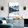 Abstract Mountain Art Lake Bird Watercolor Blue Gold Canvas Painting Wall Art Picture Print Living Room Home Decoration Interior