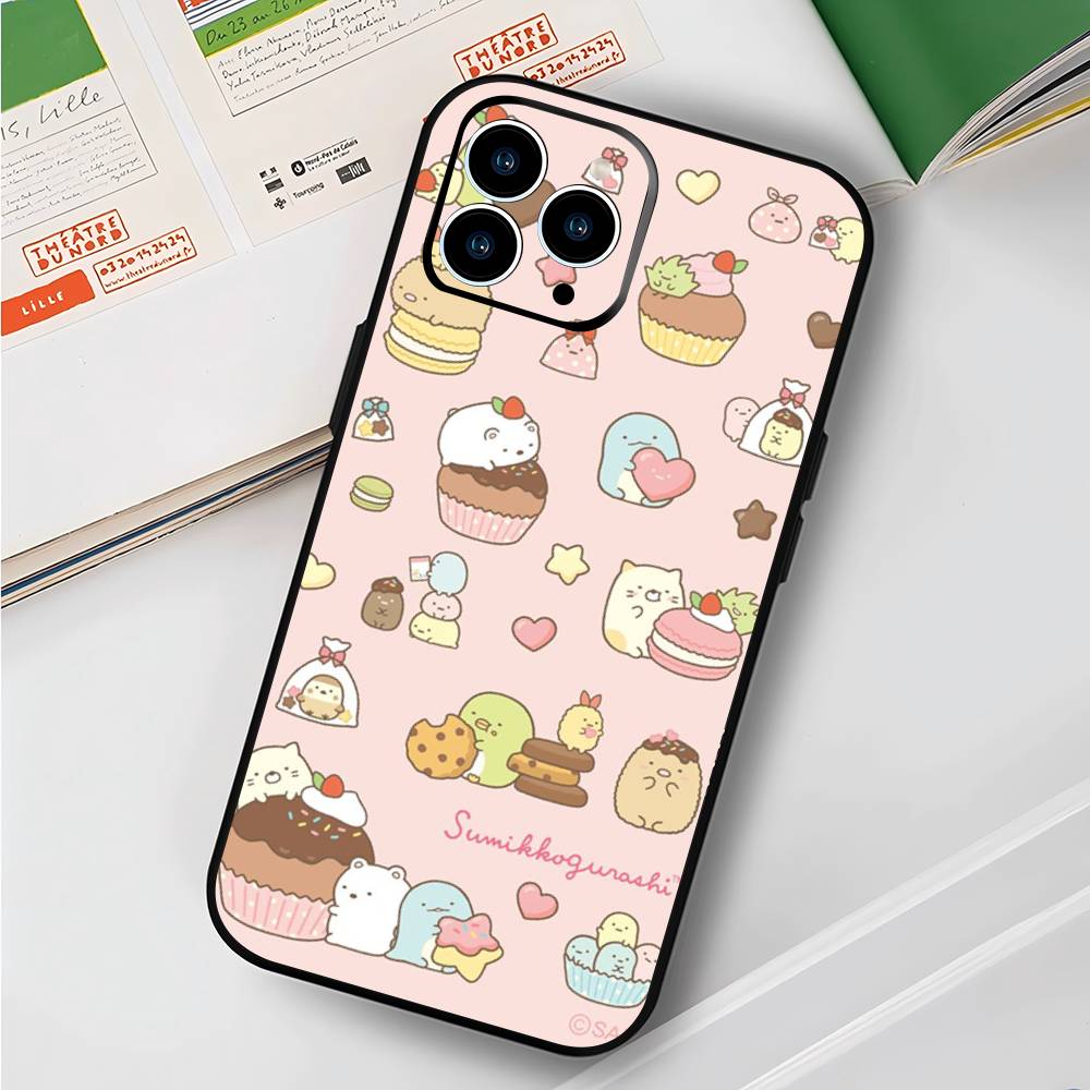Милый мультяшный Sumikko Gurashi Для iPhone 13,17,11,12,16,14,15,Plus,Pro Max Мягкий силиконовый черный чехол для телефона