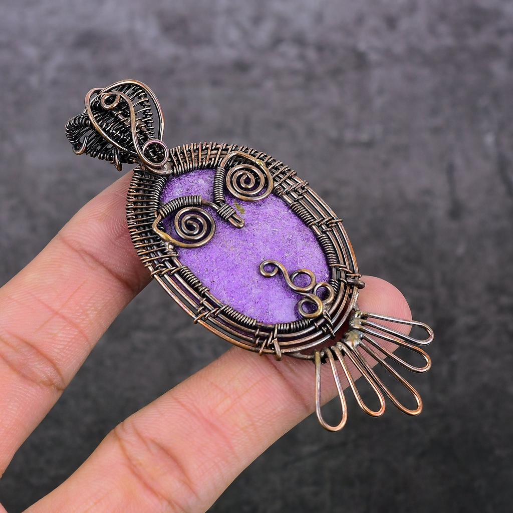 Пурпурит Ручная работа Медная проволока Обертка Ювелирный кулон 3,35" l9F68