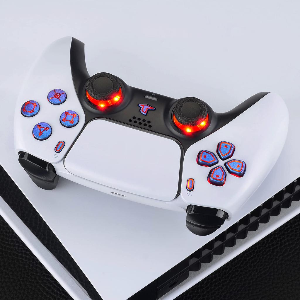 EXtremeRate светящийся джойстик с возможностью поделиться для контроллера PS5 кнопка «Домой» на лицевой панели для PS5 Контроллер PS5 светящийся светодиод DTF семь цветов и девять