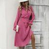Women Autumn Winter Long Sleeve Flower Print V-neck Casual A-Line Ankle-Length High Waist Dress