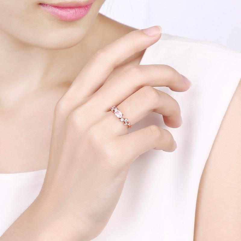 Tancise Classic 925 Sterling Silver 4*6 Pink Quartz Ring Ladies Jewelry Wedding Promise Party Gift