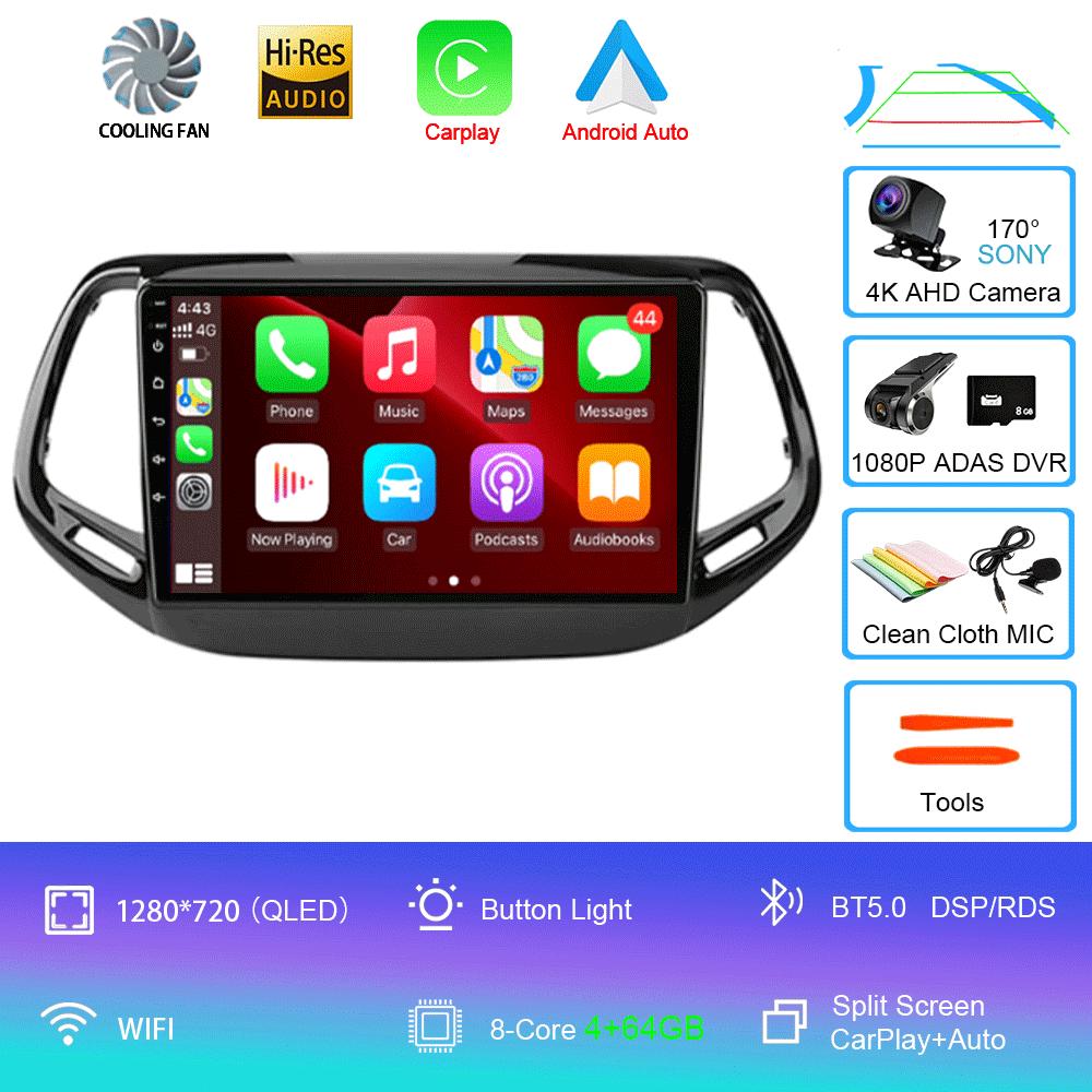 Android 14 Carplay Auto WIFI+4G Для Jeep Compass 2017 2018 2019 Автомагнитола GPS Стерео Мультимедийный Видеоплеер 2din Головное Устройство DSP