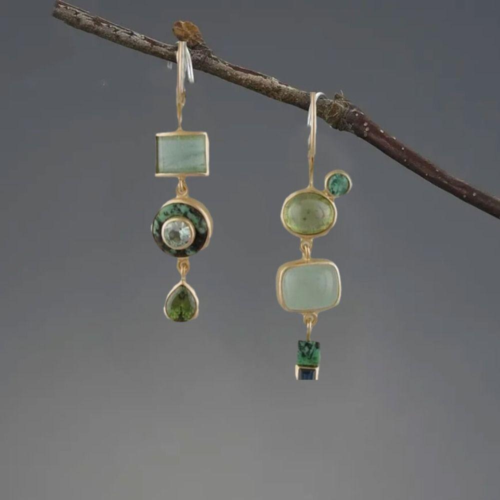Зеленые Винтажные Зеленые Серьги Геометрические Модные Украшения Асимметричные Подвески для Ушей Женские
