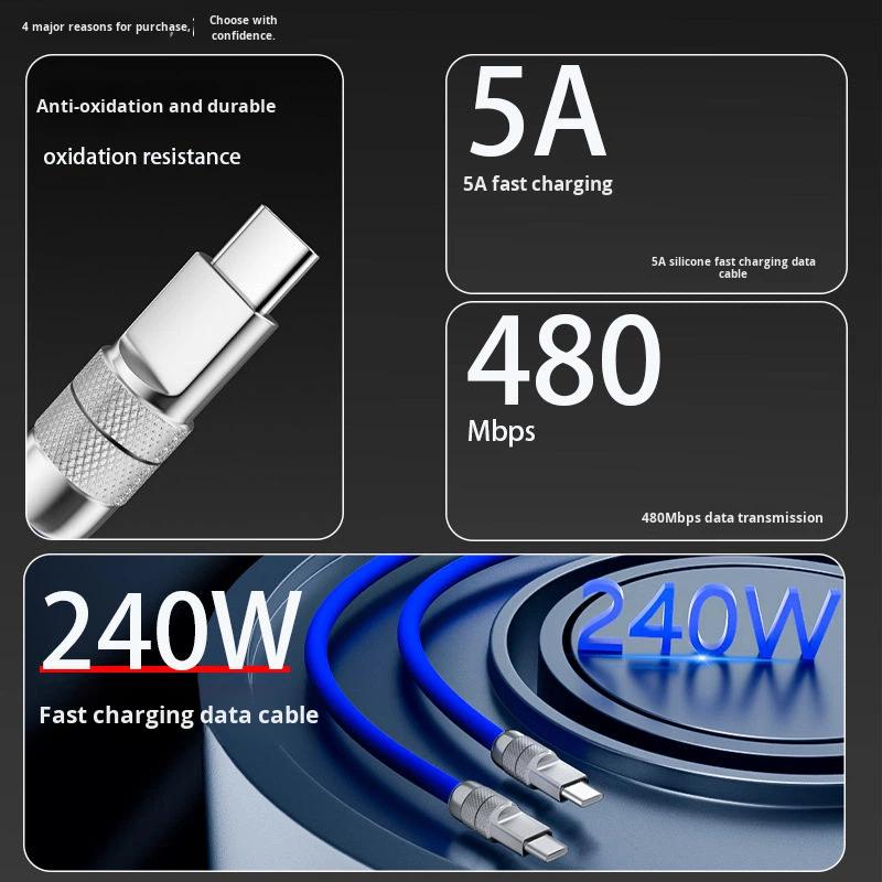 240W PD USB-C Liquid Silicone Fast Charging Data Cable Compatible with iPhone 17 for -Customizable