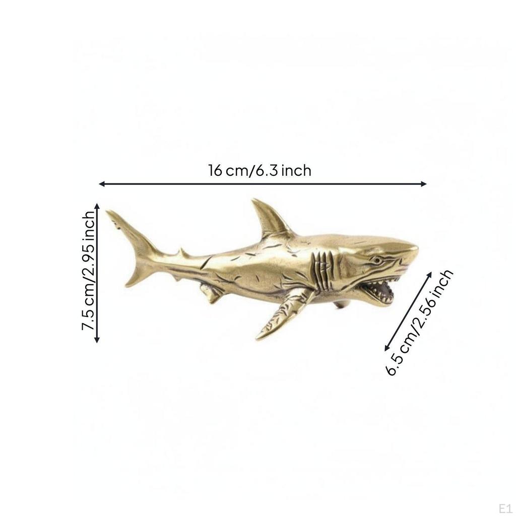 Antique Shark Ornament Tea Pet Brass Figurine Distressed Finish for Desk