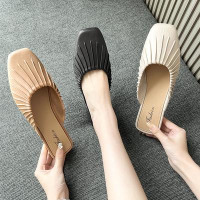 Складные туфли Baotou на низком каблуке, повседневные, универсальные - .СМ Туфли Мюли с квадратным носком, обувь на четыре сезона, женские тапочки