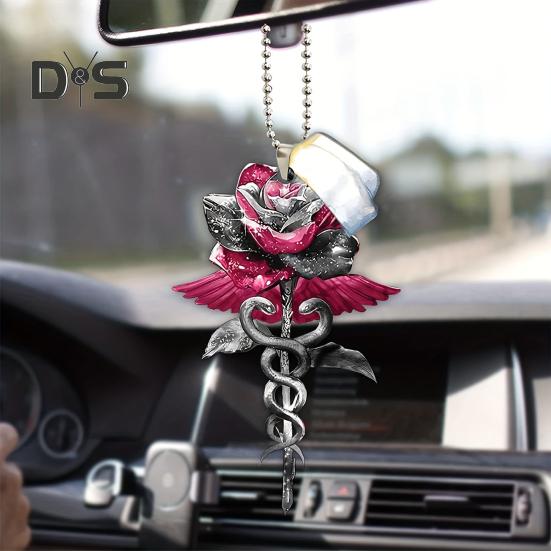 Butterfly Jesus Cross Hanging Ornament Moon American Flag Pendant Car Interior Decor for Auto Rear View Mirror Accessories Christmas Tree Charm